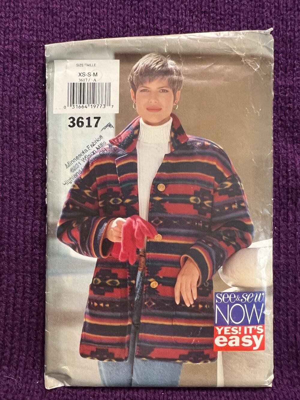 Butterick Pattern 3617 shacket boxy jacket size xs s m